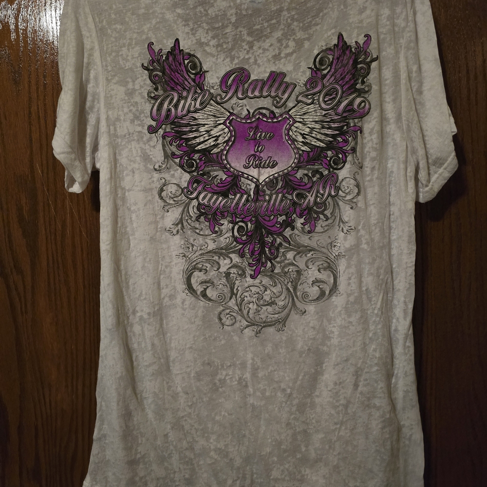 Graphic Tee with Purple and Black Design